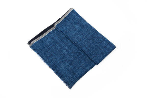 Double layer blue scarf with grey border pure wool