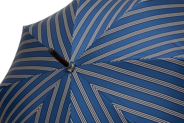 Mario Talarico umbrella, blue with white stripes, made of apple wood