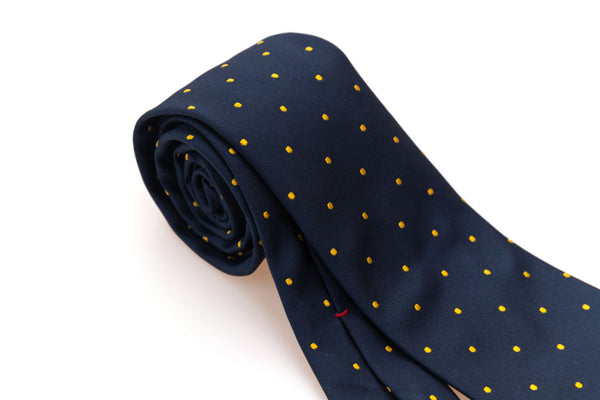 Blue tie with yellow polka dots in pure silk