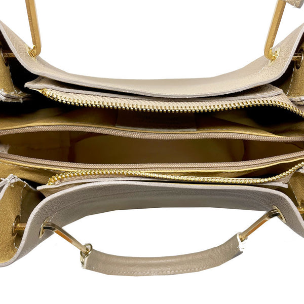 Large Women's Handbag in Dollaro Leather with Metal Handles - Bologna 34023.