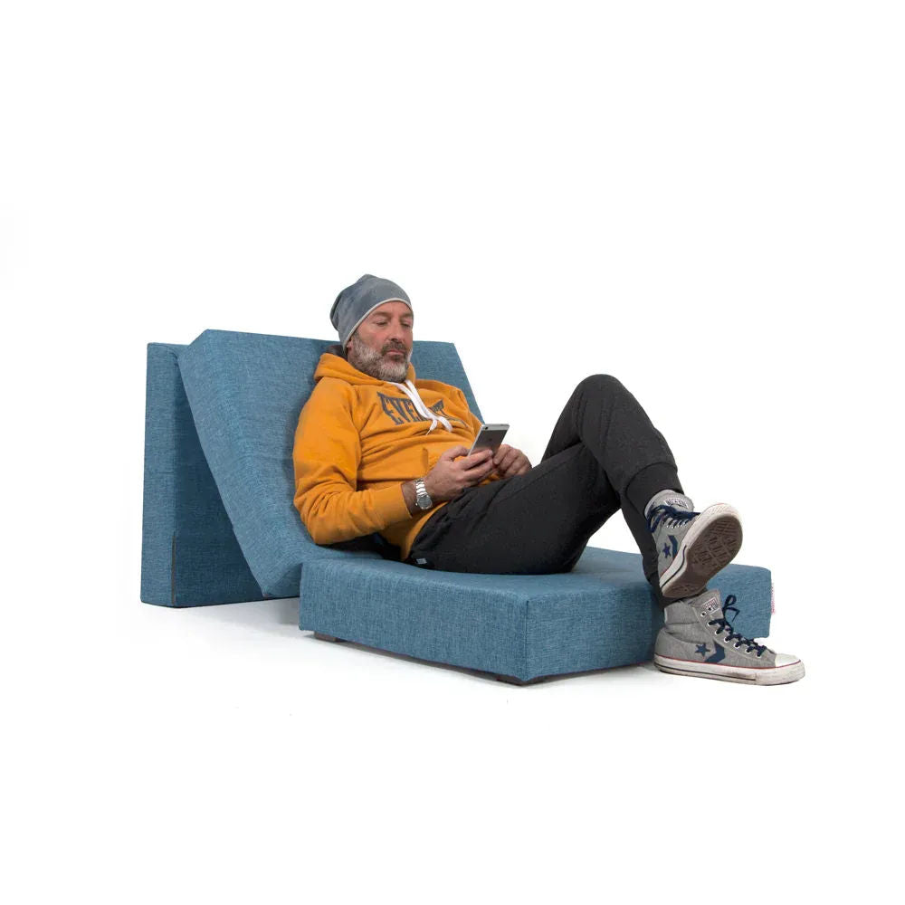 TOUF BLUE, Blue Base Pouf Bed and Pouf Cover 70x63