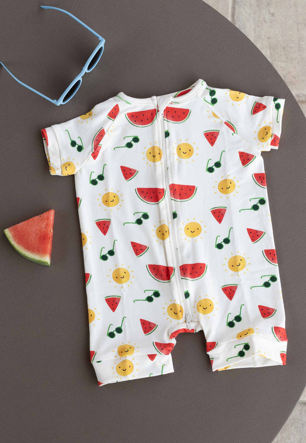 Tutina con zip in bambù - Summer vibes- Palloncino blu
