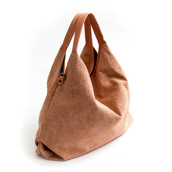 ELSA MAXI - Maxi bag in leather and peach pink fabric