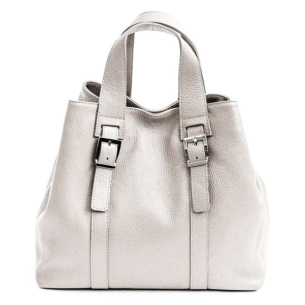 GINNY - Maxi shopping in pelle latte