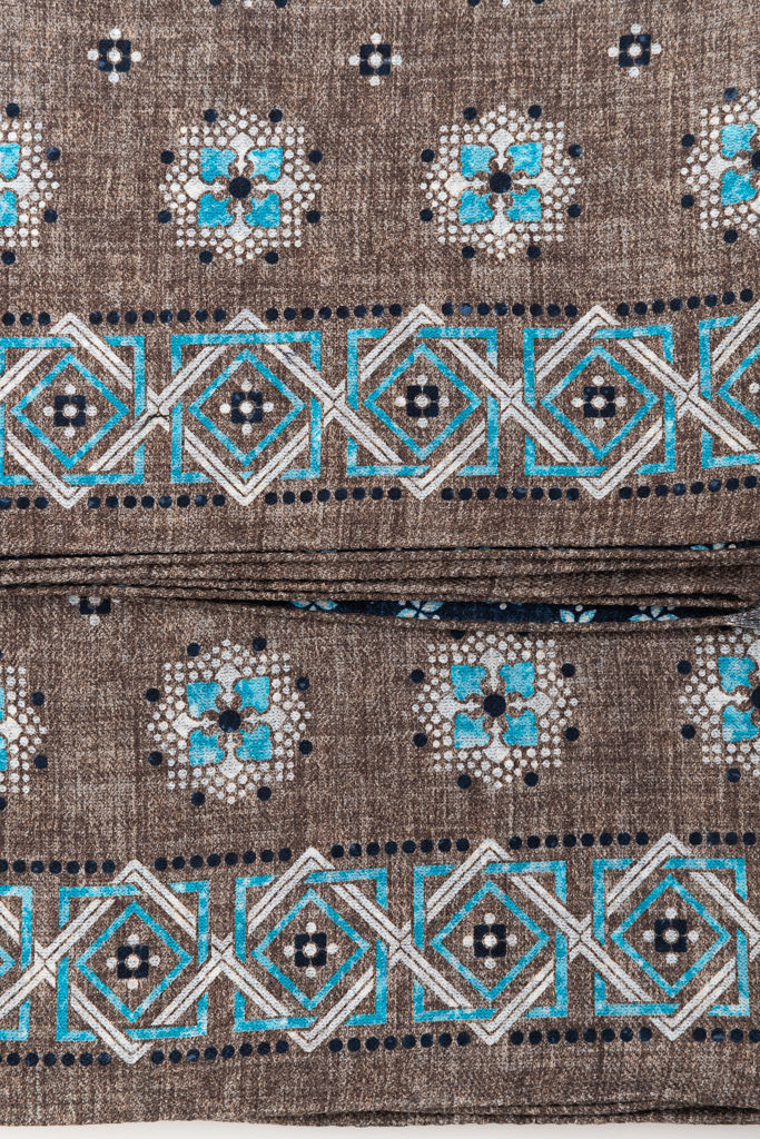 Brown and blue double face scarf pure silk