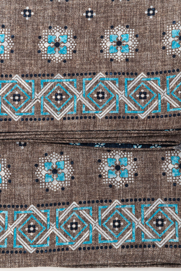 Brown and blue double face scarf pure silk