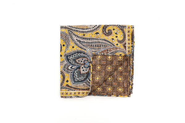 Ochre patterned clutch bag in pure silk