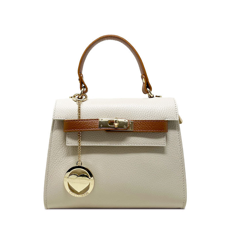 Women's Genuine Leather Handbag with Twist Closure - Roma K065 