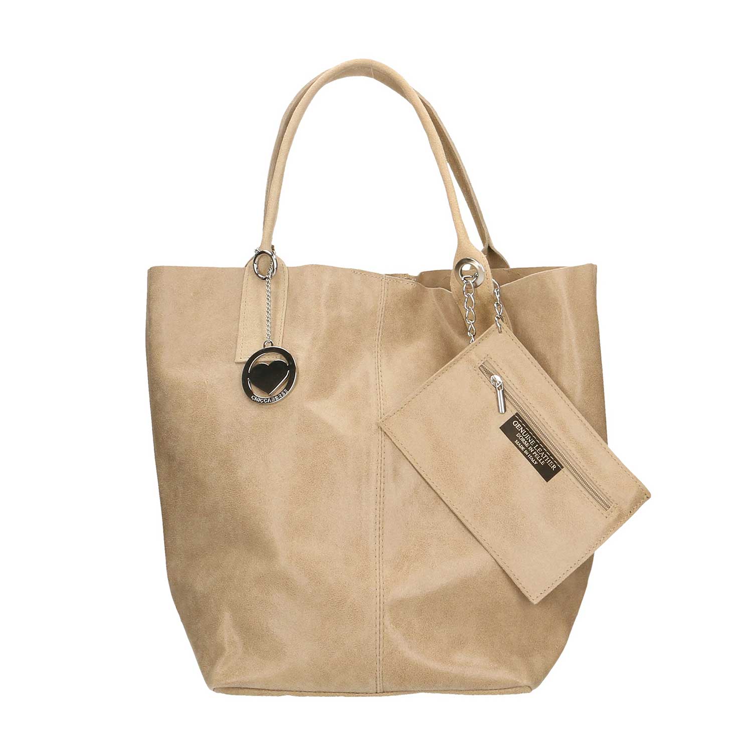 Women's Large Spatula Leather Shopper Bag with Clutch - 5190 