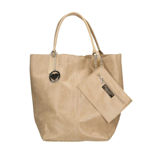 Women's Large Spatula Leather Shopper Bag with Clutch - 5190 