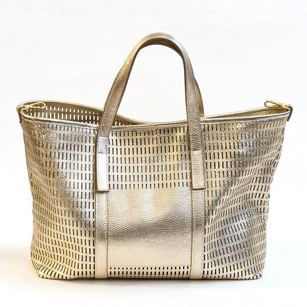 MIAMI MAXI - Borsa in pelle forata platino