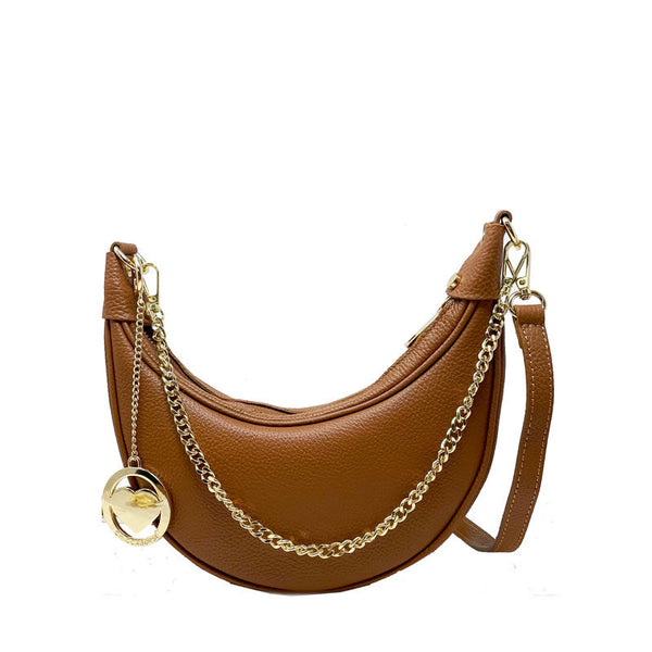 Small Half Moon Clutch Handbag for Women in Dollar Leather - Panarea k052.