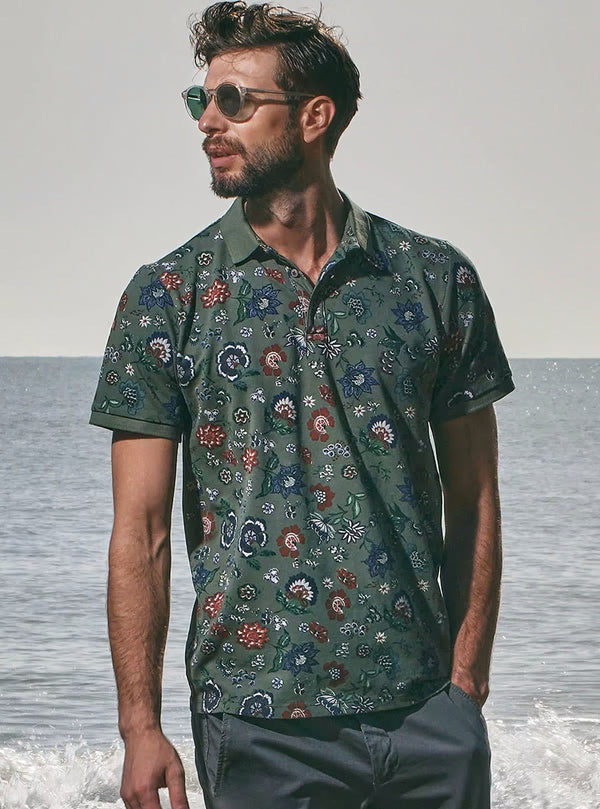 PIQUET FLOWER PRINT SHORT SLEEVE POLO