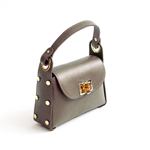 BAMBU' - borsetta con borchie in pelle taupe