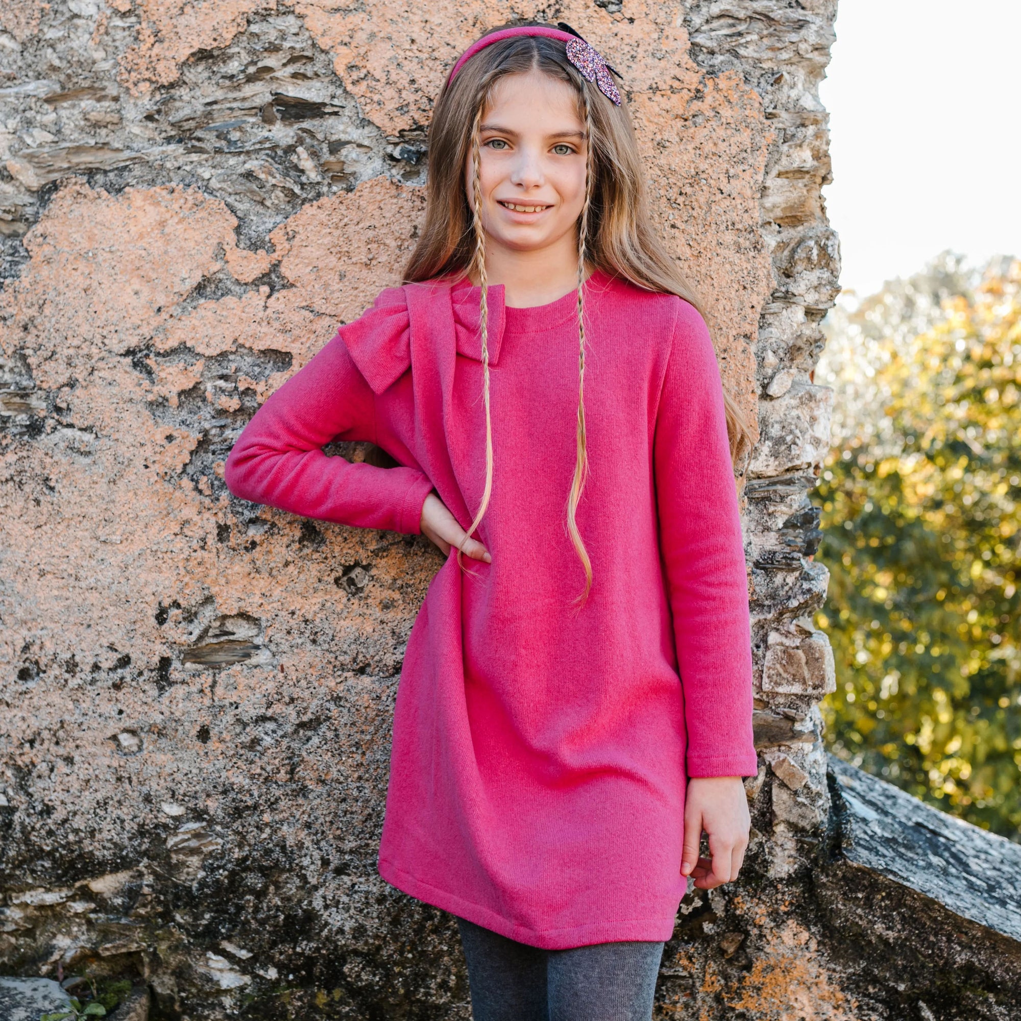 WARM COTTON DRESS WITH MAXI BOW