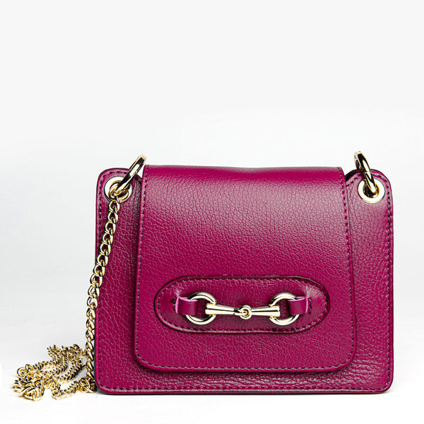 FIONA - leather messenger bag with burgundy clip