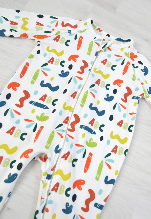 Bamboo Zip Up Romper - ABC - Blue Balloon