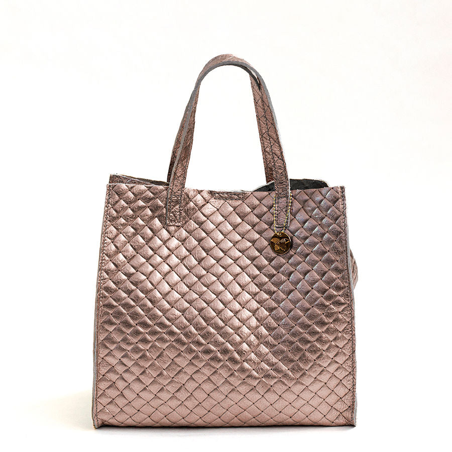 BALI - Borsa in pelle laminata stampa intreccio bronzo