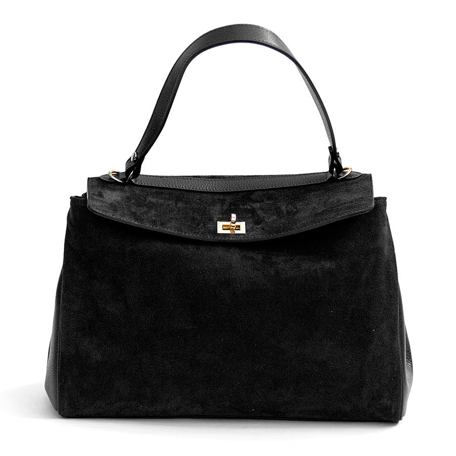 MARGIE BIG - Maxi messenger bag in black leather and suede