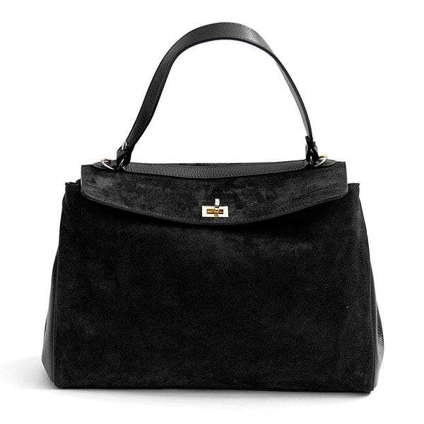 MARGIE BIG - Maxi messenger bag in black leather and suede