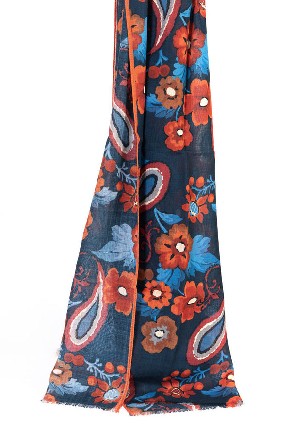 Blue fantasy scarf in pure wool
