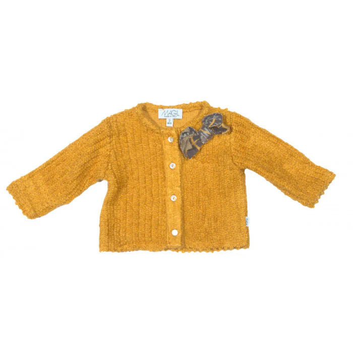MUSTARD SWEATER CARDIGAN WITH BABY BOW