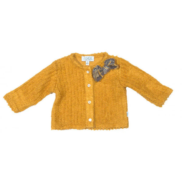 MUSTARD SWEATER CARDIGAN WITH BABY BOW