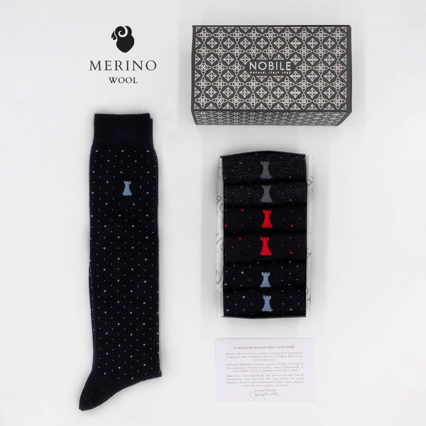 Soft Pois - Box of 6 long socks in Merino wool with polka dots