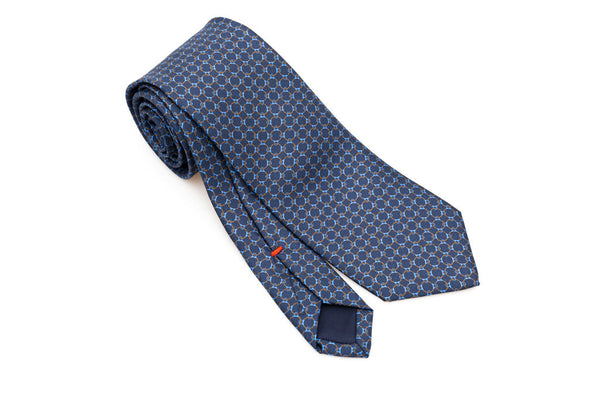 Blue tie with micro-pattern woven pure silk