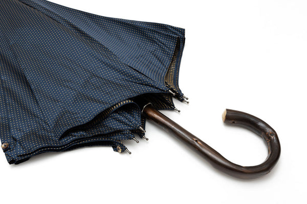 Mario Talarico umbrella blue with yellow polka dots in chestnut wood