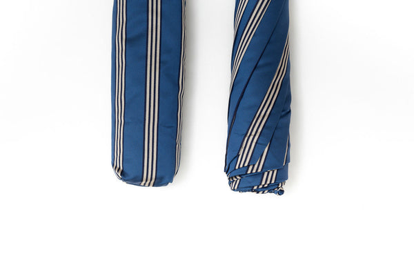 Mario Talarico folding umbrella, blue with stripes, chestnut handle