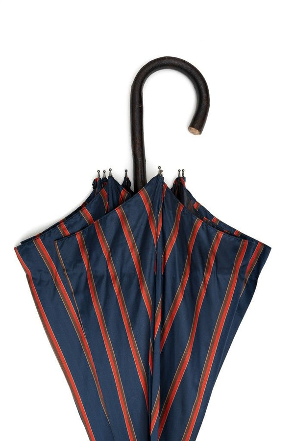 Mario Talarico umbrella blue with red and brown stripes in chestnut wood