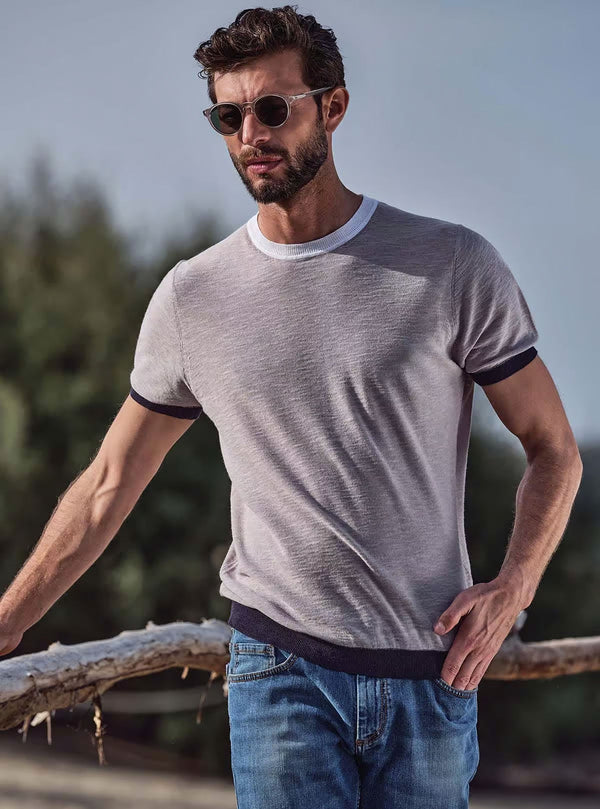 CREW NECK WITH HALF SLEEVES AND CONTRASTING EDGES
