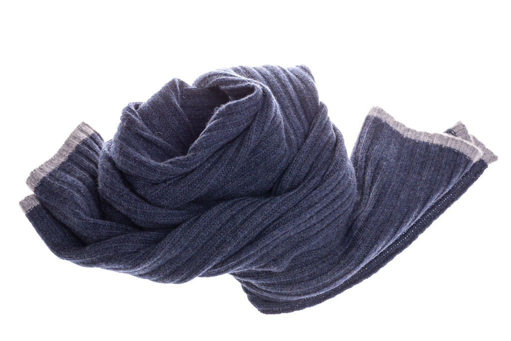 Blue scarf with pure cashmere trim
