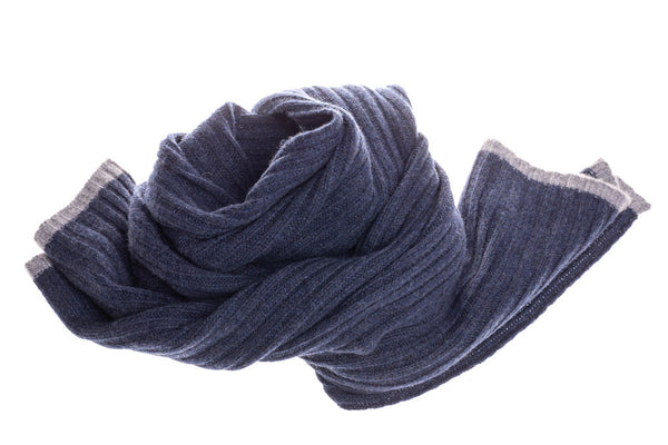 Blue scarf with pure cashmere trim