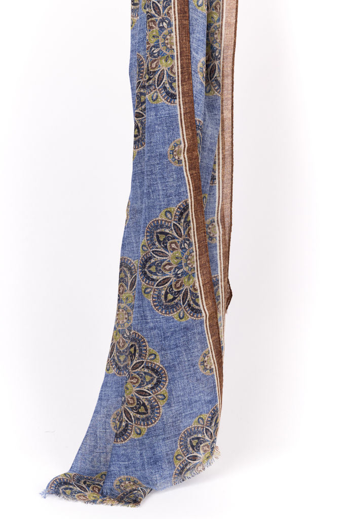 Light blue patterned scarf in pure wool