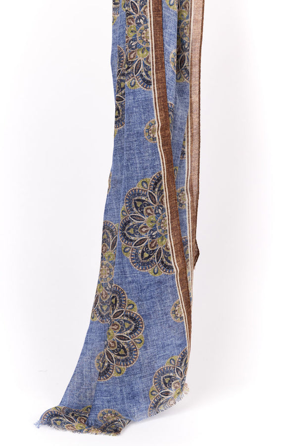 Light blue patterned scarf in pure wool