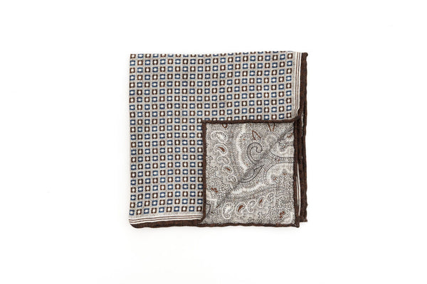 Grey clutch bag with geometric pattern in pure silk