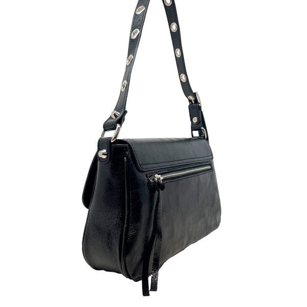 Clutch bag in semi-gloss leather with studs and zip - 7234. 