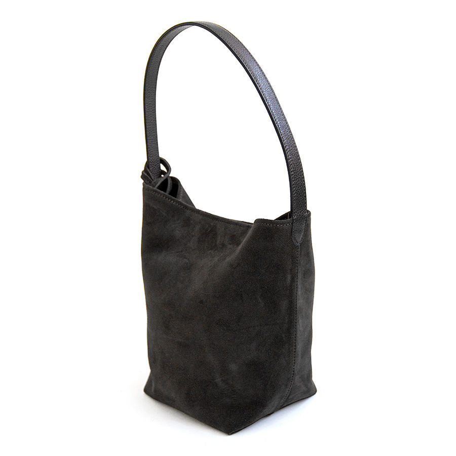 GINGER - Maxi bucket bag in black suede