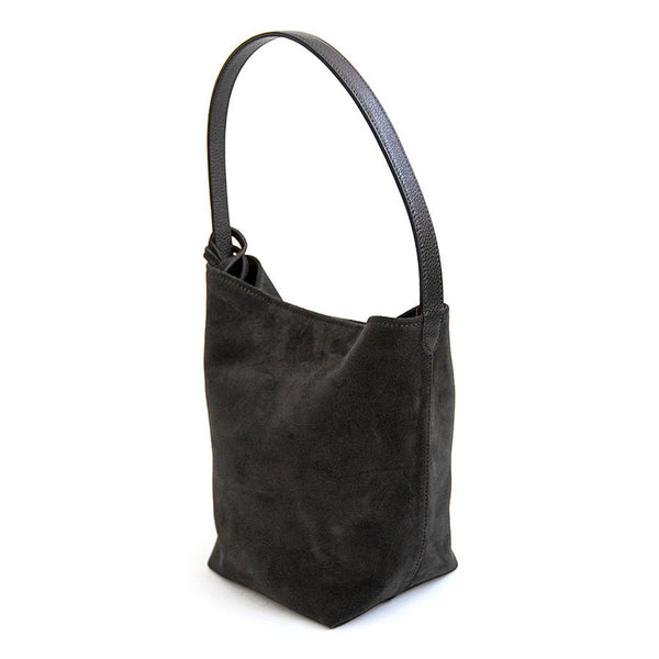 GINGER - Maxi bucket bag in black suede