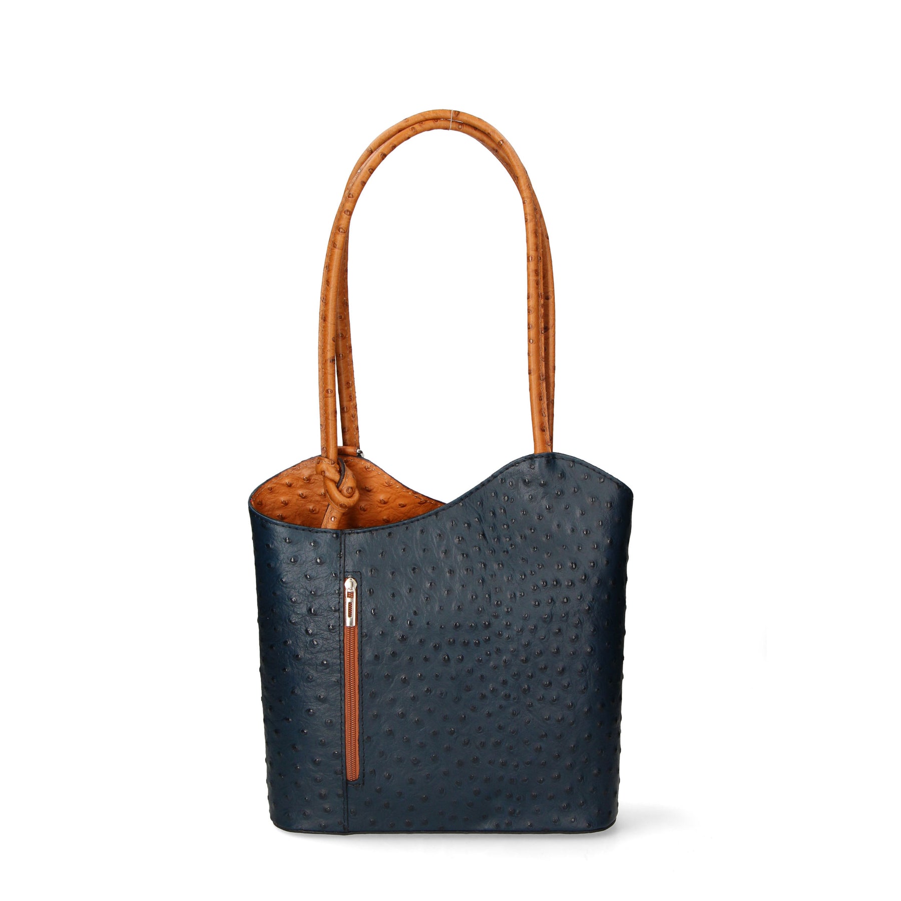 Women's Ostrich Print Leather Shoulder Bag - Cancun 3005. 
