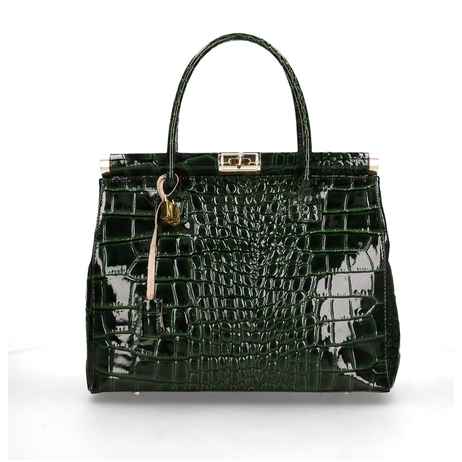 Women's Handbag in Glossy Crocodile Print Leather - Florence 7742. 