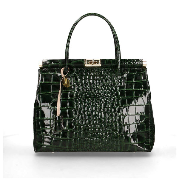 Women's Handbag in Glossy Crocodile Print Leather - Florence 7742. 