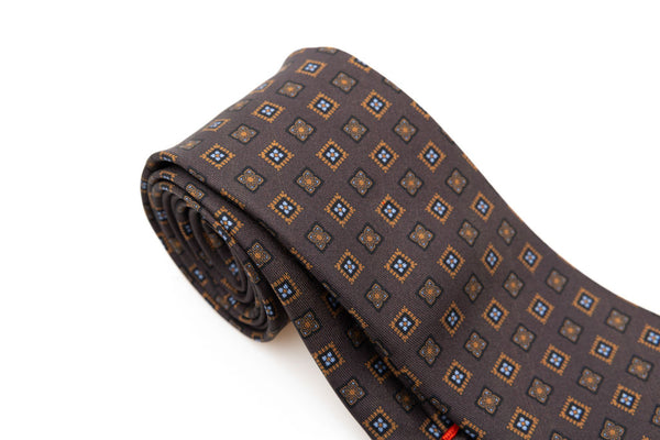 Cravatta marrone con geometria pura seta