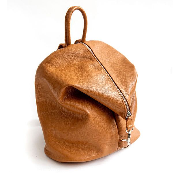 FLIP AM - Zaino con zip in pelle cuoio