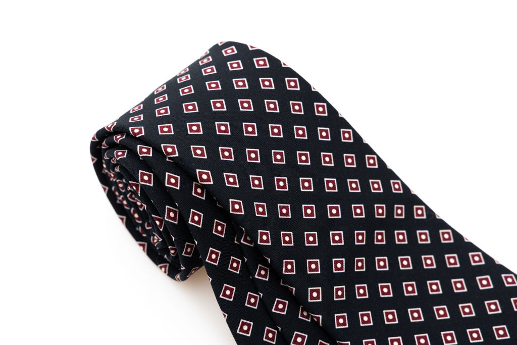 Black tie with burgundy micro pattern pure wool