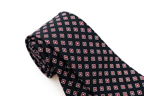 Black tie with burgundy micro pattern pure wool