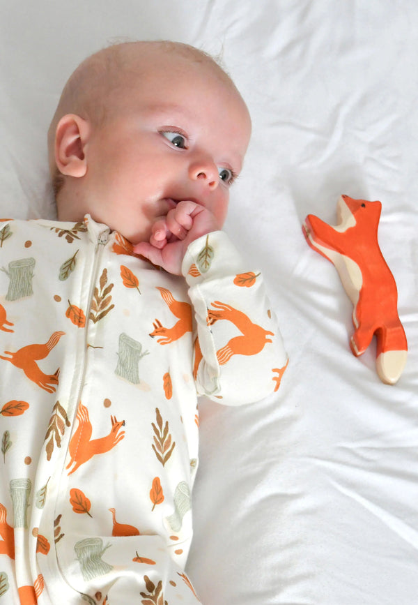 Bamboo Zip Up Romper - Foxes - Blue Balloon