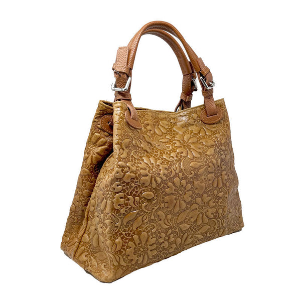 Women's Handbag Floral Pattern on Leather - Pienza 80049. 